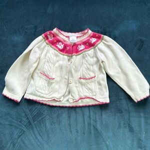 Gymboree Size 12-18 Month Girls Knit Sweater White & Pink with mouse Appliqué